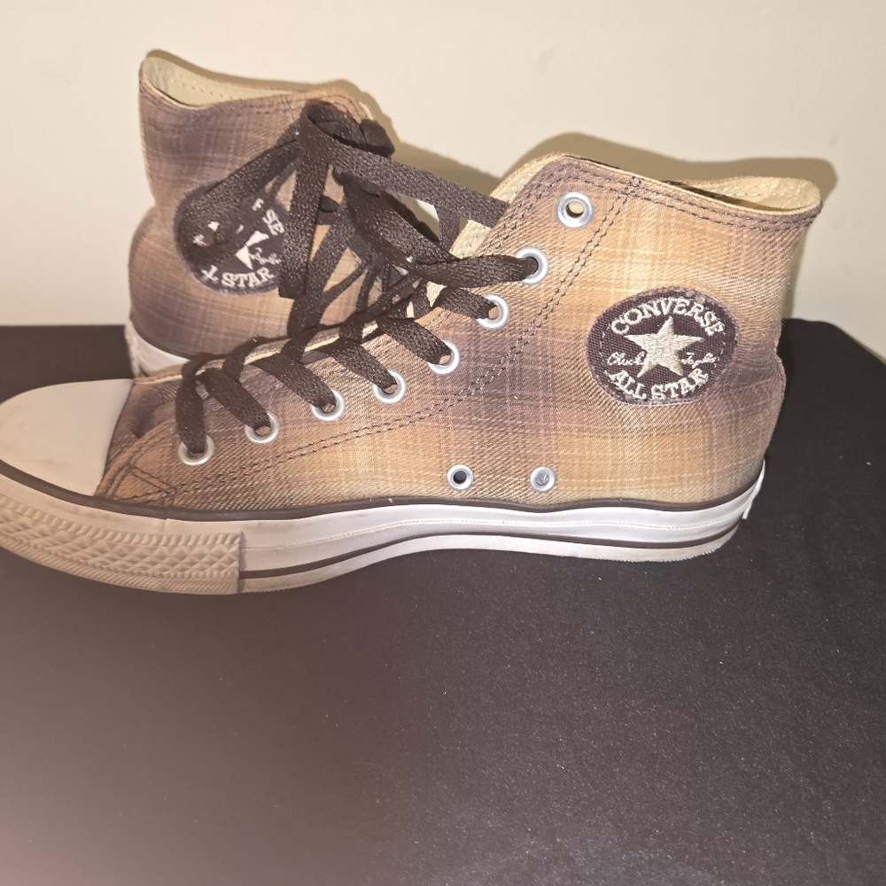 Converse Size 6.5 Chucks Tartan Frames Taylor All Star 112424 Braun - Picture 7 of 11